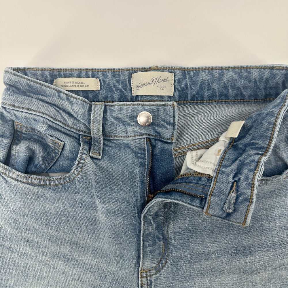 Universal Thread Jeans Womens 2R Blue Denim High Rise Wide Leg‎ Straight Raw Hem